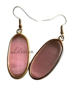 Natural Pink Crystal Healing Stone Drop Dangle Earrings for Women Vintage
